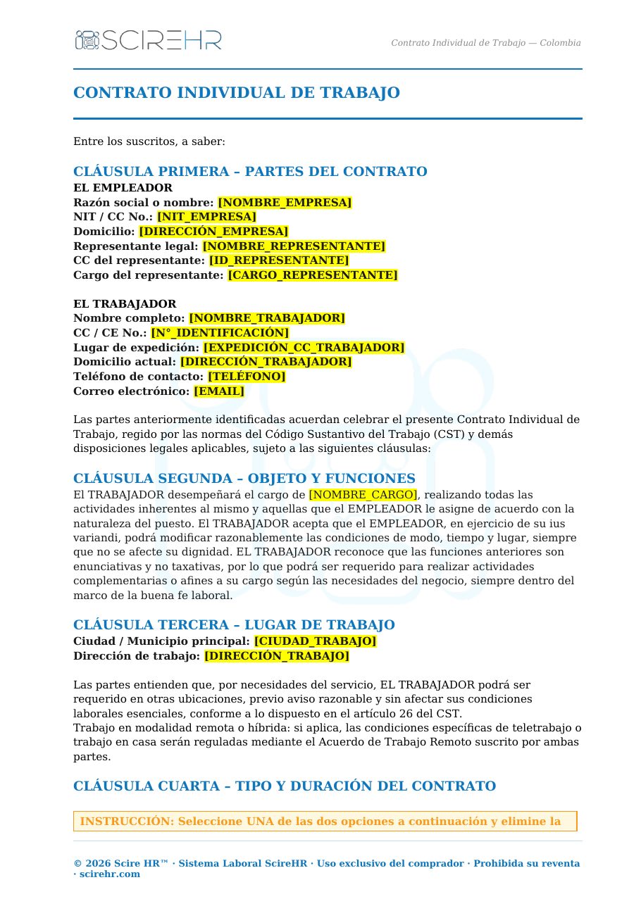 Página de muestra de un documento incluido en Sistema Laboral ScireHR — Kit Completo